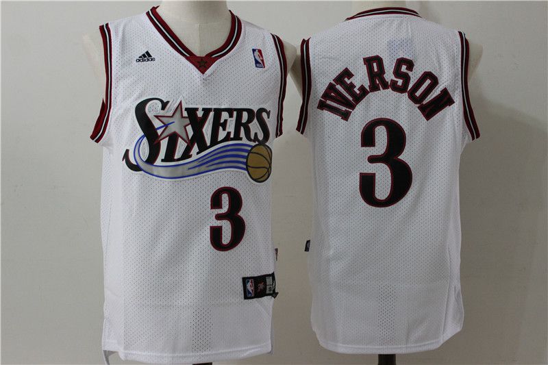 Men Philadelphia 76ers #3 Iverson White Throwback Adidas NBA Jersey->philadelphia 76ers->NBA Jersey